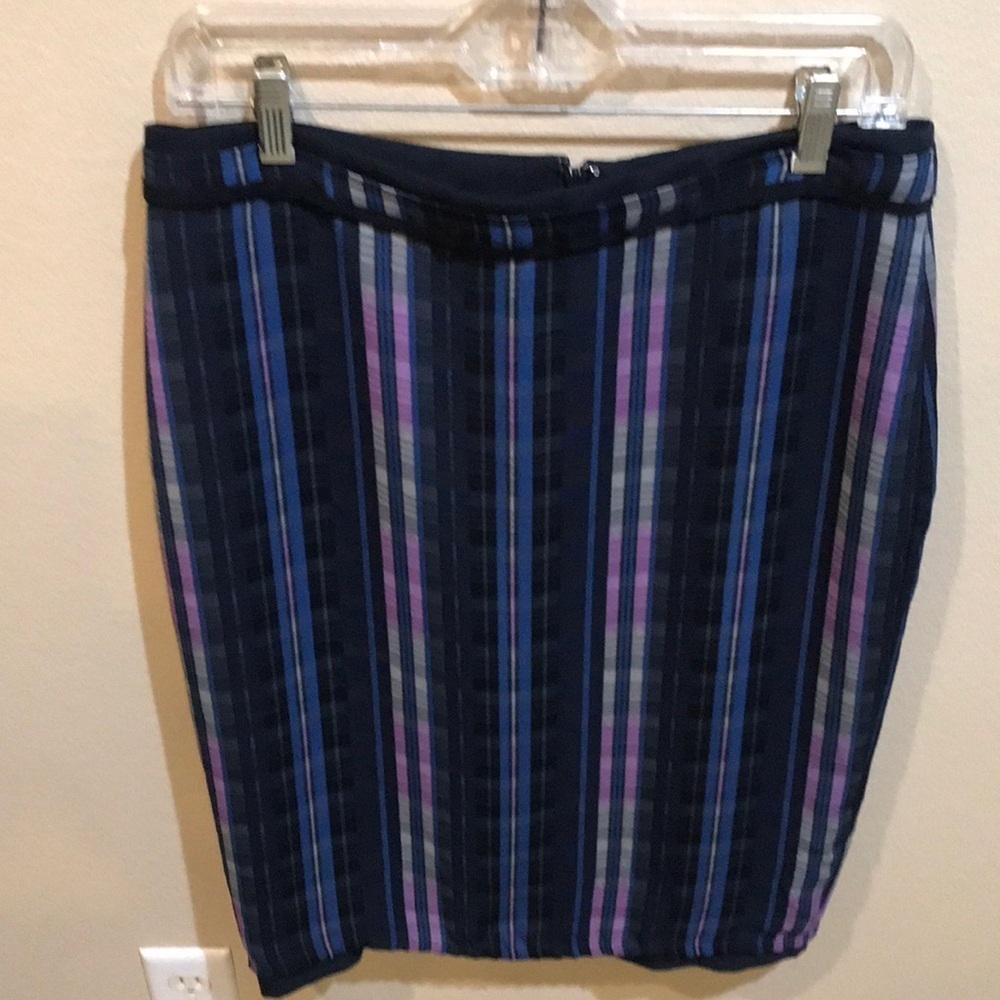 Banana Republic Navy/Black Vertical Striped Lined Pencil Midi Skirt-Size 6